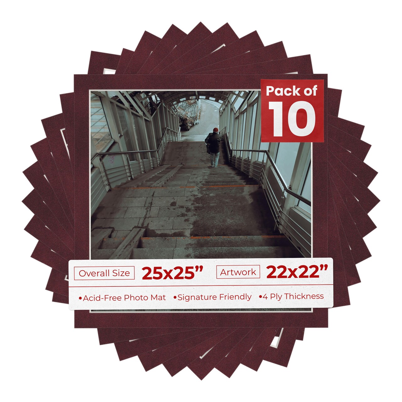 Dark Red Suede Mat Board for 25x25 Frames - Fits 22x22 Photos